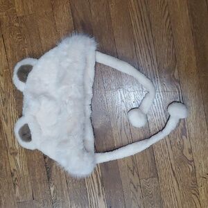 Creamy White Fluffy Winter Hat  Bear Ears Pom Pom